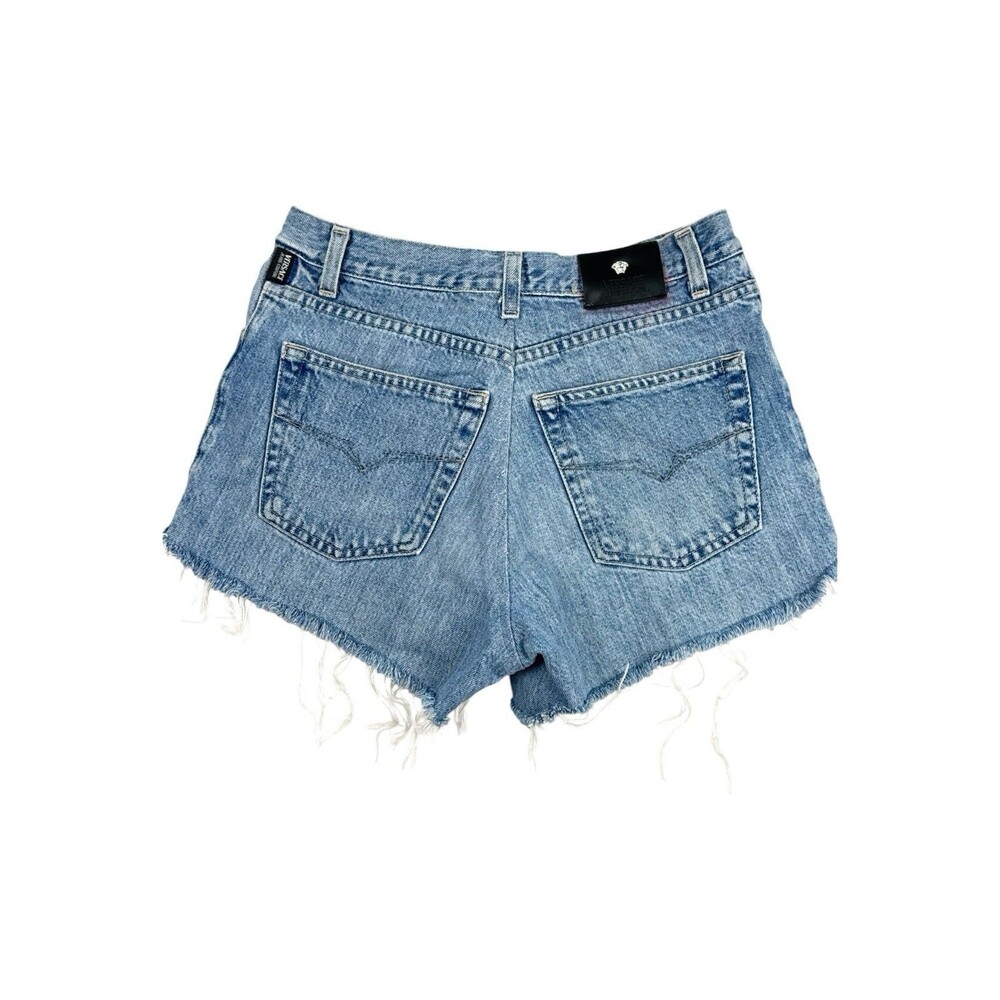 Vintage Versace Jeans Couture Italy Cut Off Denim Shorts 30 Y2K Medusa Raw Hem